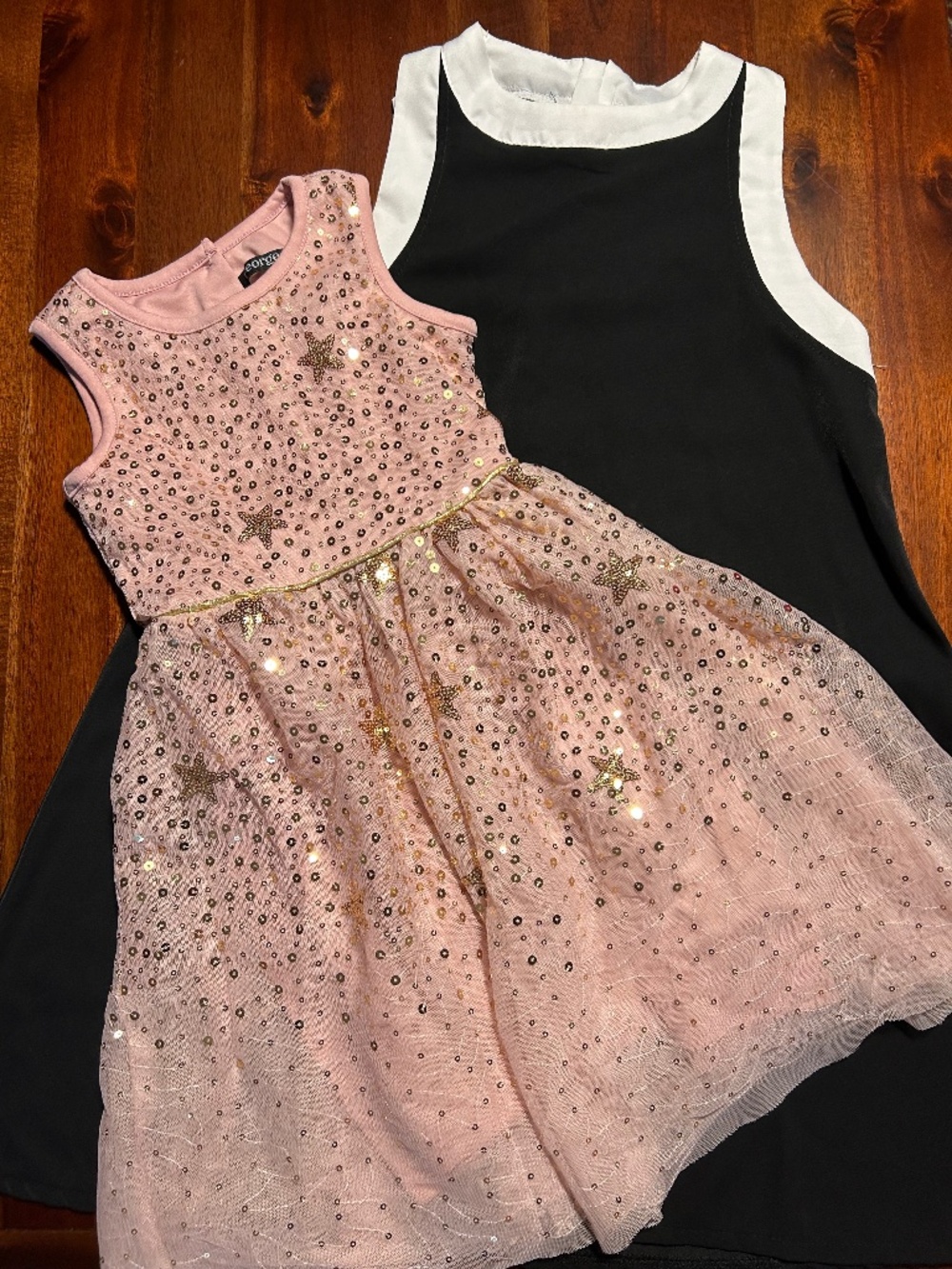 Girls Size 5 Dress Bundle | Pink Sequin Star Tulle Dress & Black Halter Shift Dr